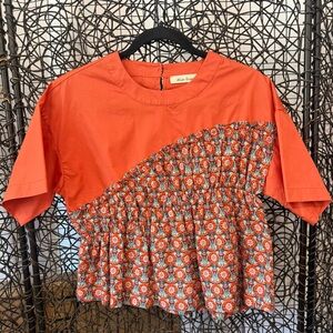 Orange and Patterned Short Sleeve Top